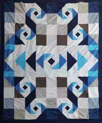 Custom quilt in No Name Blue Brown Grey pattern