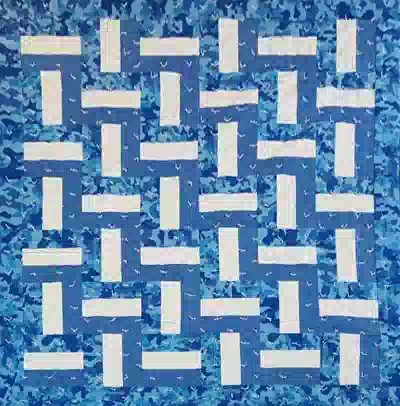 Custom quilt in Rail Fence Blue pattern