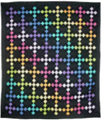 Custom quilt in Rainbow-Nine-Patch-on-Point Pattern